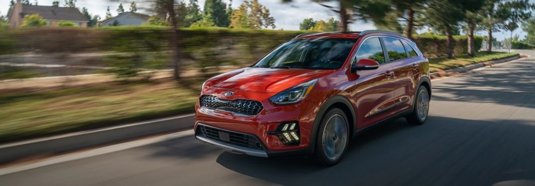 2020 Kia Niro driving on the road front view