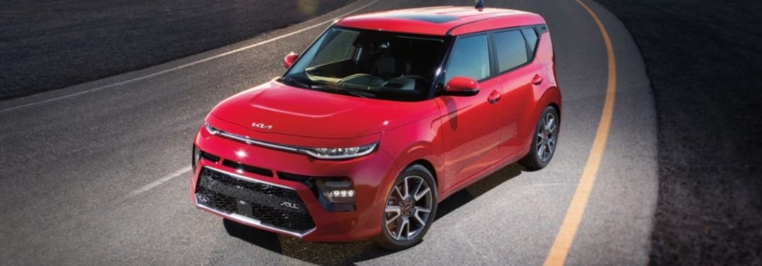 Red 2022 Kia Soul on a road. What are the engine specifications?